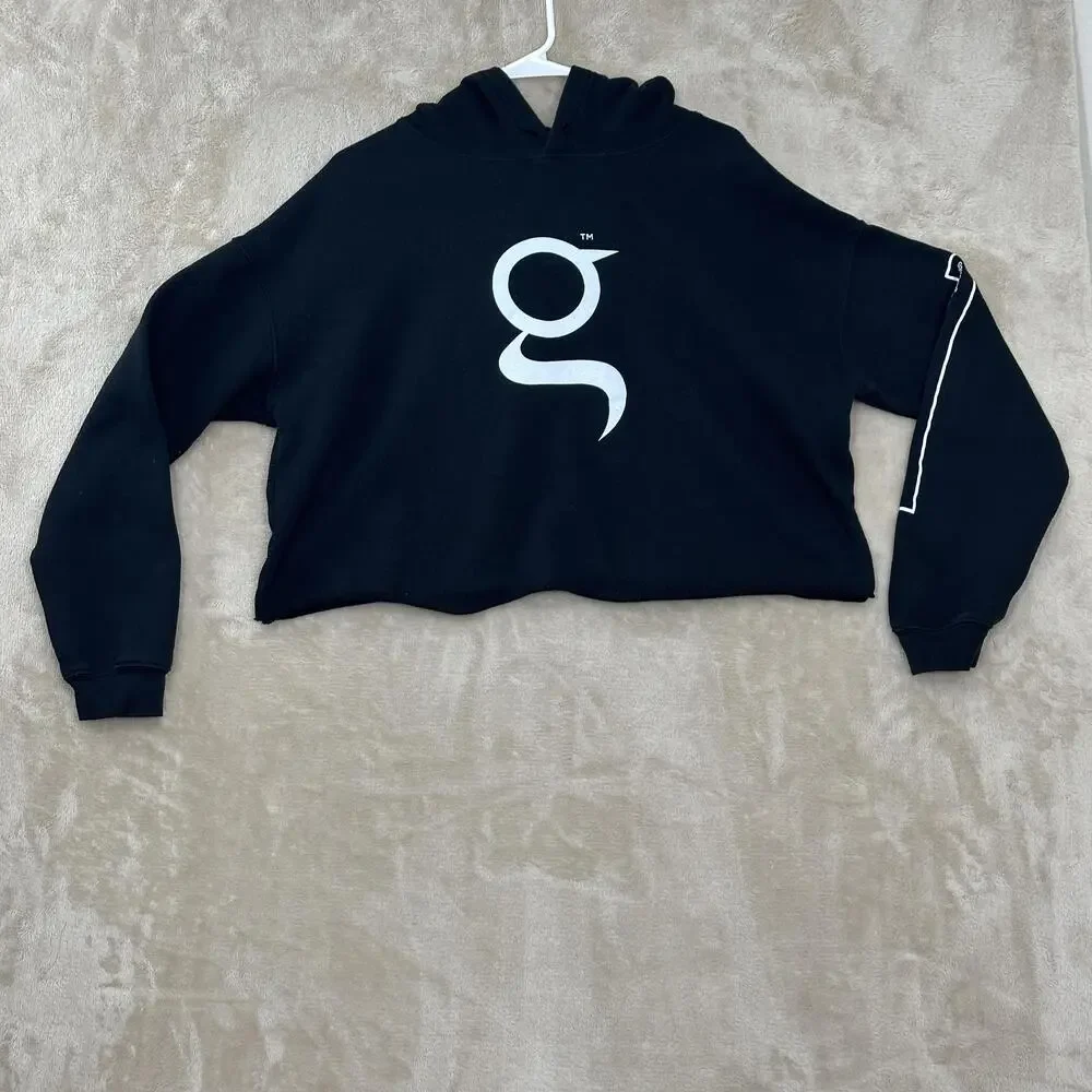Bella + Canvas Hoodie Womens XL Black Cropped Cigar Warning Graphic Logo Fleece